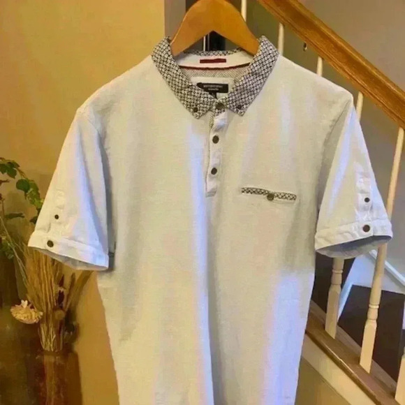BRITCHES SPORT Polo Shirt Slim Fit Light Blue Patterned Collar. Size L - Picture 1 of 12